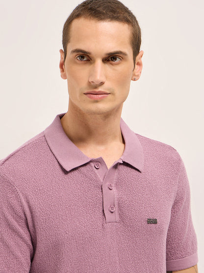 Men Solid Textured Flat Knit Regular Fit Polo POL-PEHES-PK