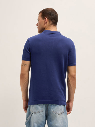 Men Pure Cotton Diamond Textured Flat Knit Slim Fit Polo POL-PERAD-BL