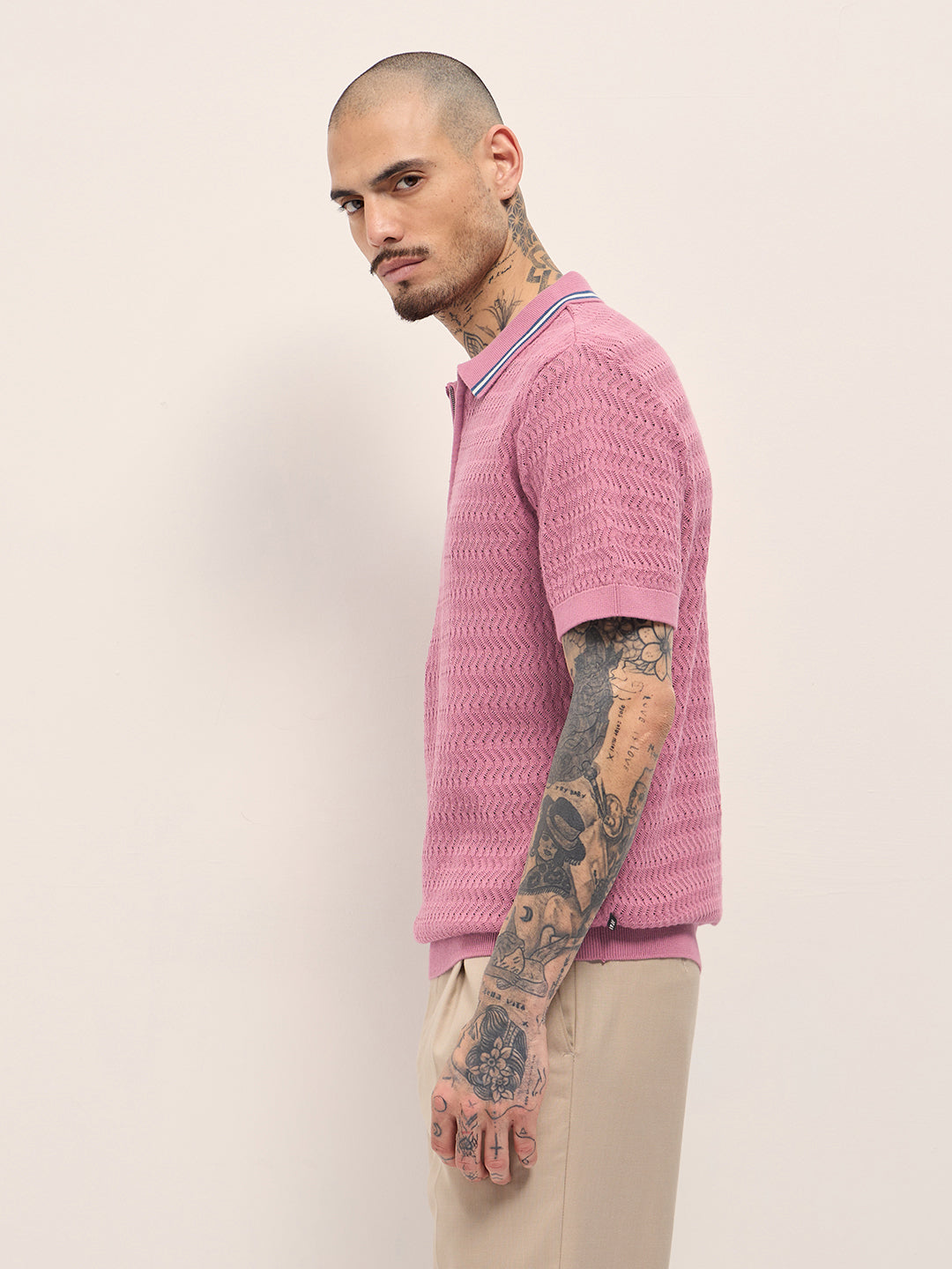 Men's Pure Cotton Textured Slim Fit Polo POL-PIKE-PK