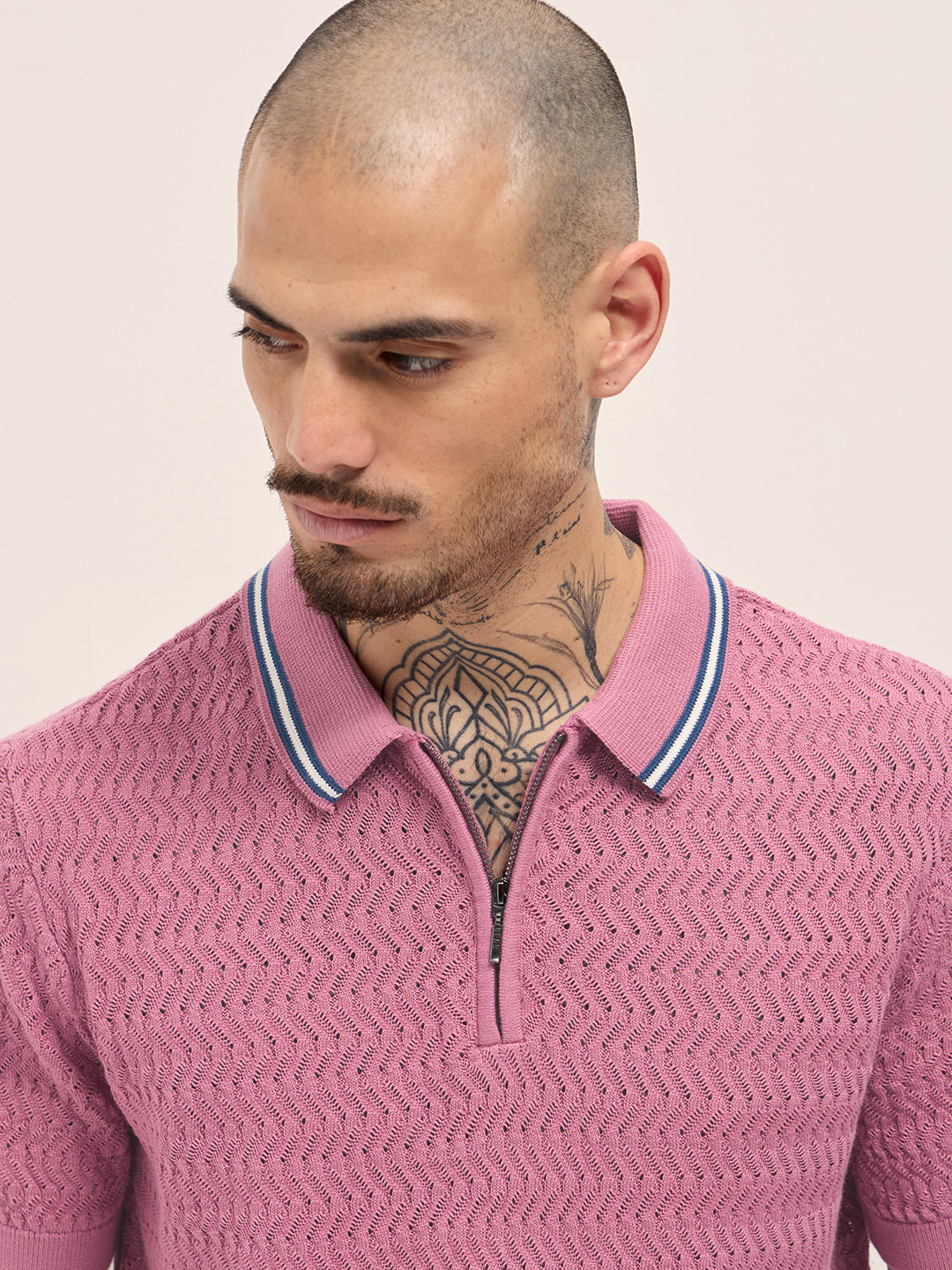 Men's Pure Cotton Textured Slim Fit Polo POL-PIKE-PK