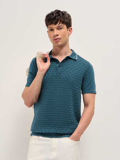 Men Cotton Geometric Textured Knit Polo Shirt POL-SLICE-TL