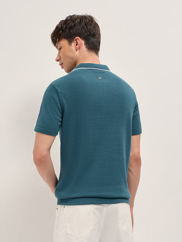 Men Cotton Geometric Textured Knit Polo Shirt POL-SLICE-TL