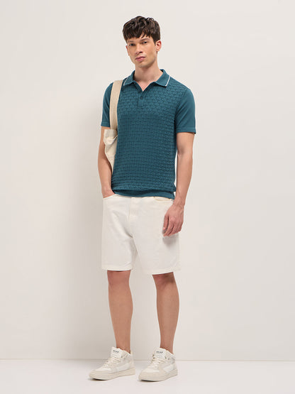 Men Cotton Geometric Textured Knit Polo Shirt POL-SLICE-TL