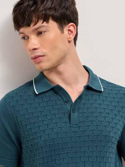 Men Cotton Geometric Textured Knit Polo Shirt POL-SLICE-TL