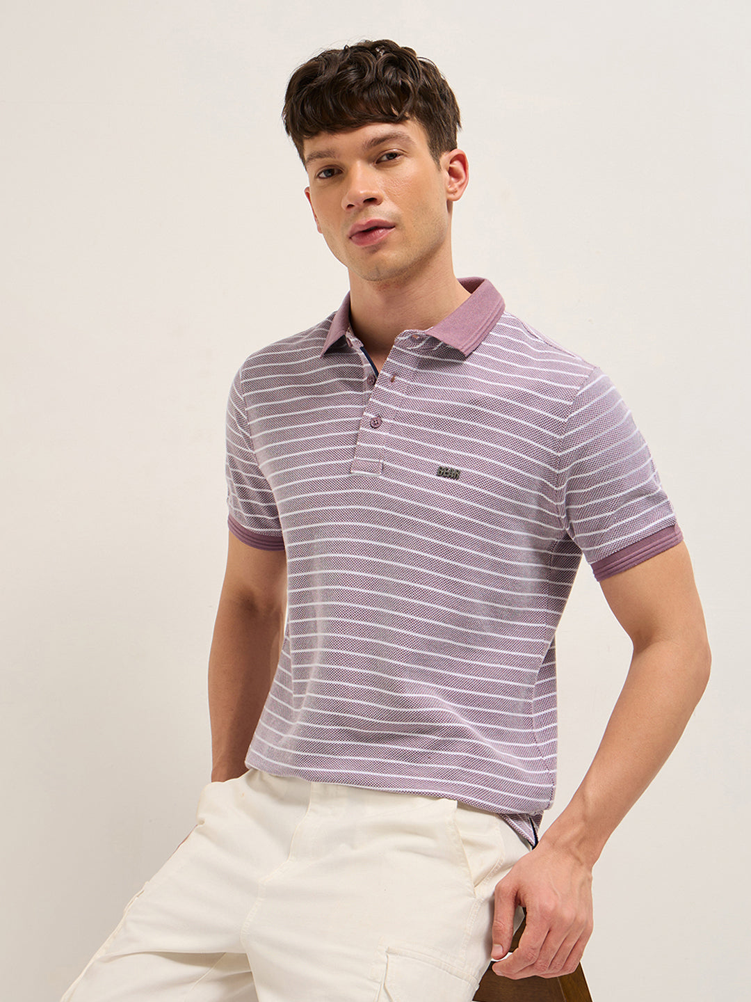Men Pure Cotton Striped Polo POL-STEV-PL