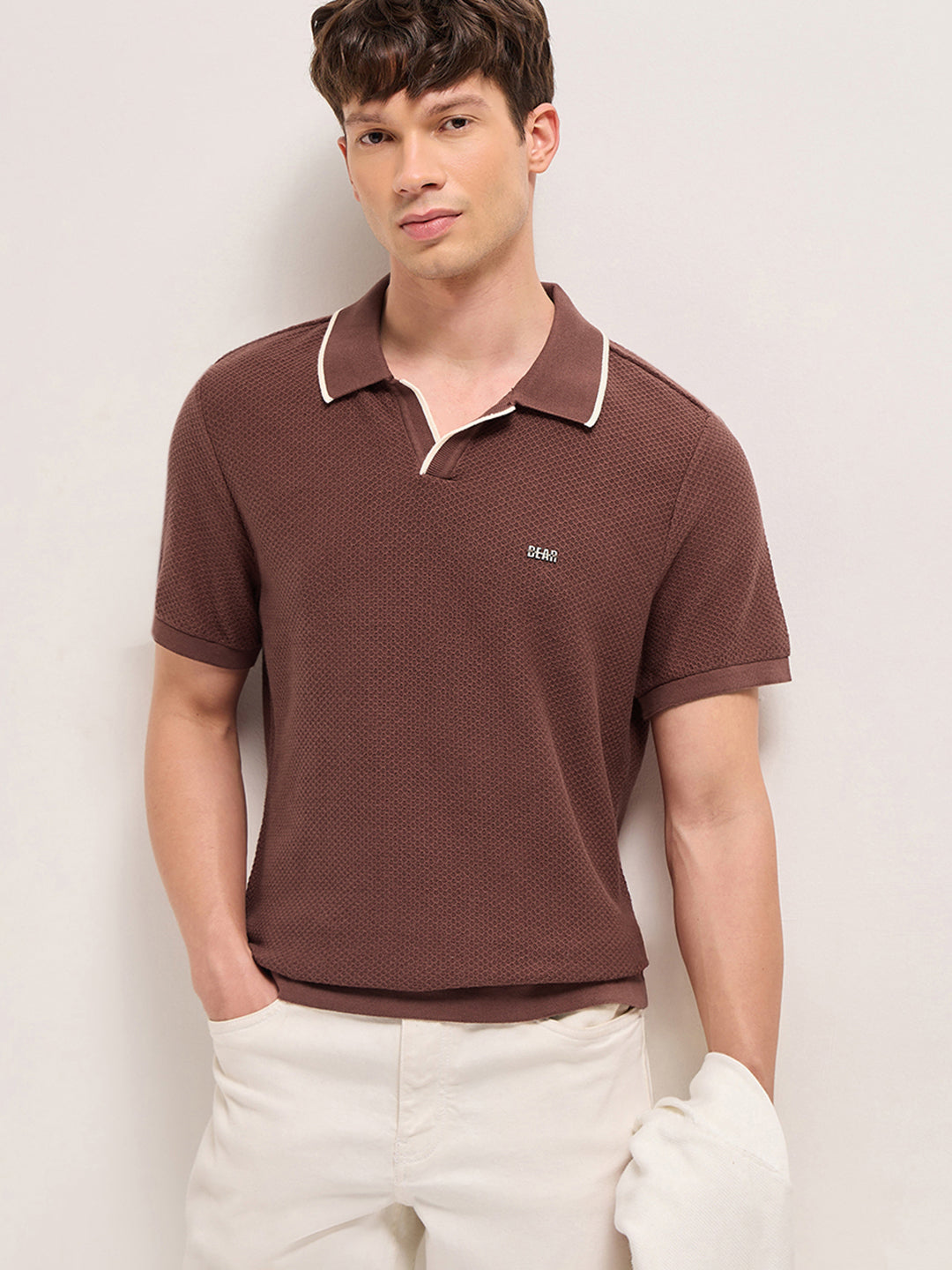 Men Cotton Textured Flat Knit Polo POL-TRACE-BR