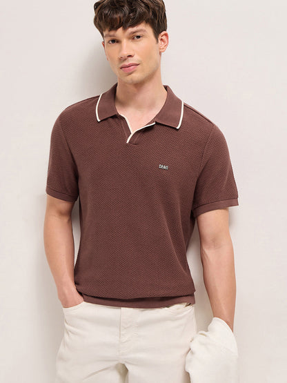Men Cotton Textured Flat Knit Polo POL-TRACE-BR