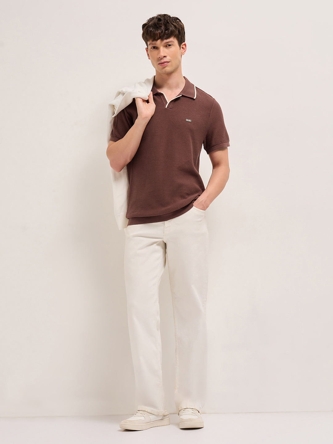 Men Cotton Textured Flat Knit Polo POL-TRACE-BR