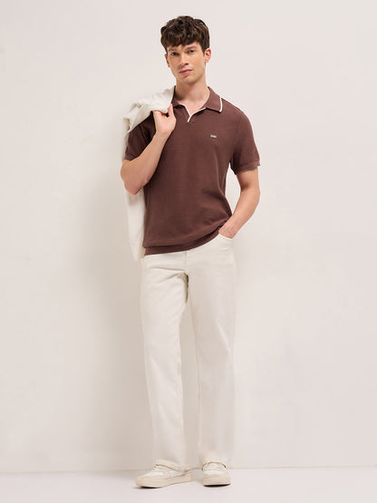 Men Cotton Textured Flat Knit Polo POL-TRACE-BR