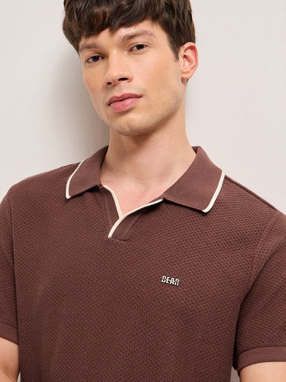 Men Cotton Textured Flat Knit Polo POL-TRACE-BR