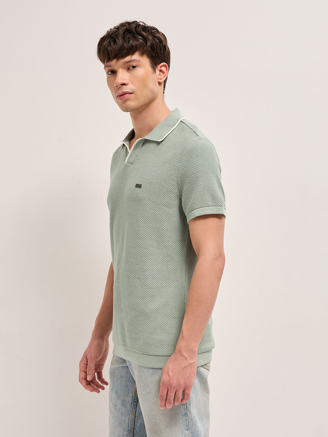 Men Cotton Textured Flat Knit Polo POL-TRACE-GR