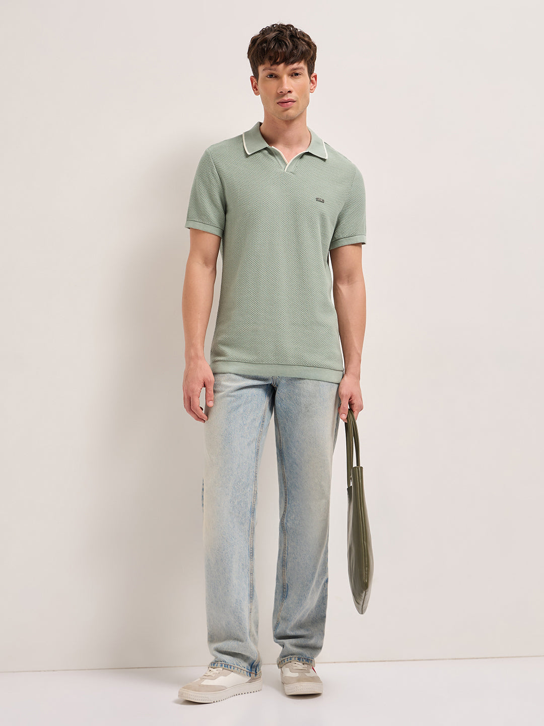 Men Cotton Textured Flat Knit Polo POL-TRACE-GR