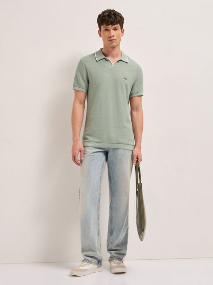 Men Cotton Textured Flat Knit Polo POL-TRACE-GR