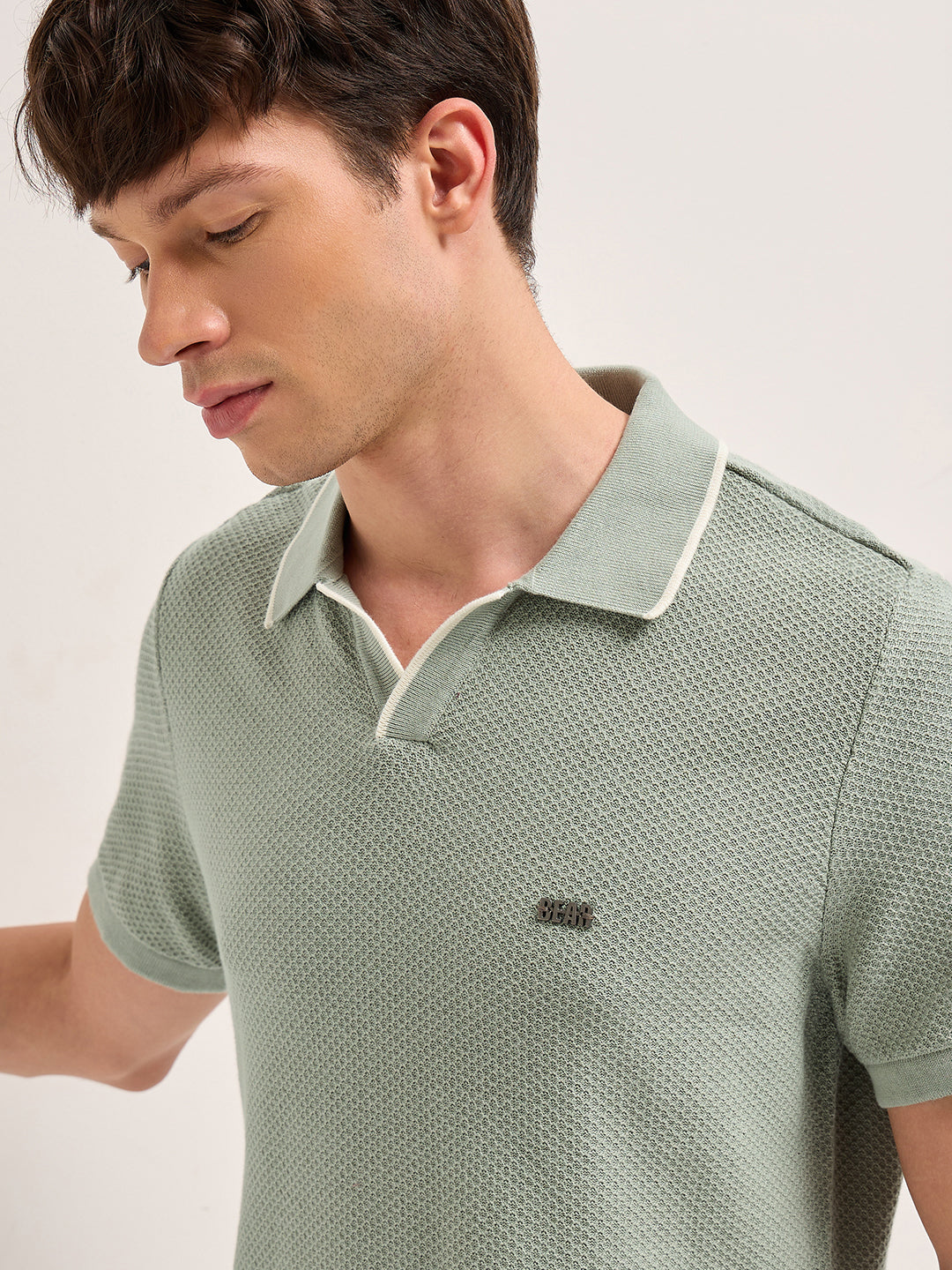 Men Cotton Textured Flat Knit Polo POL-TRACE-GR