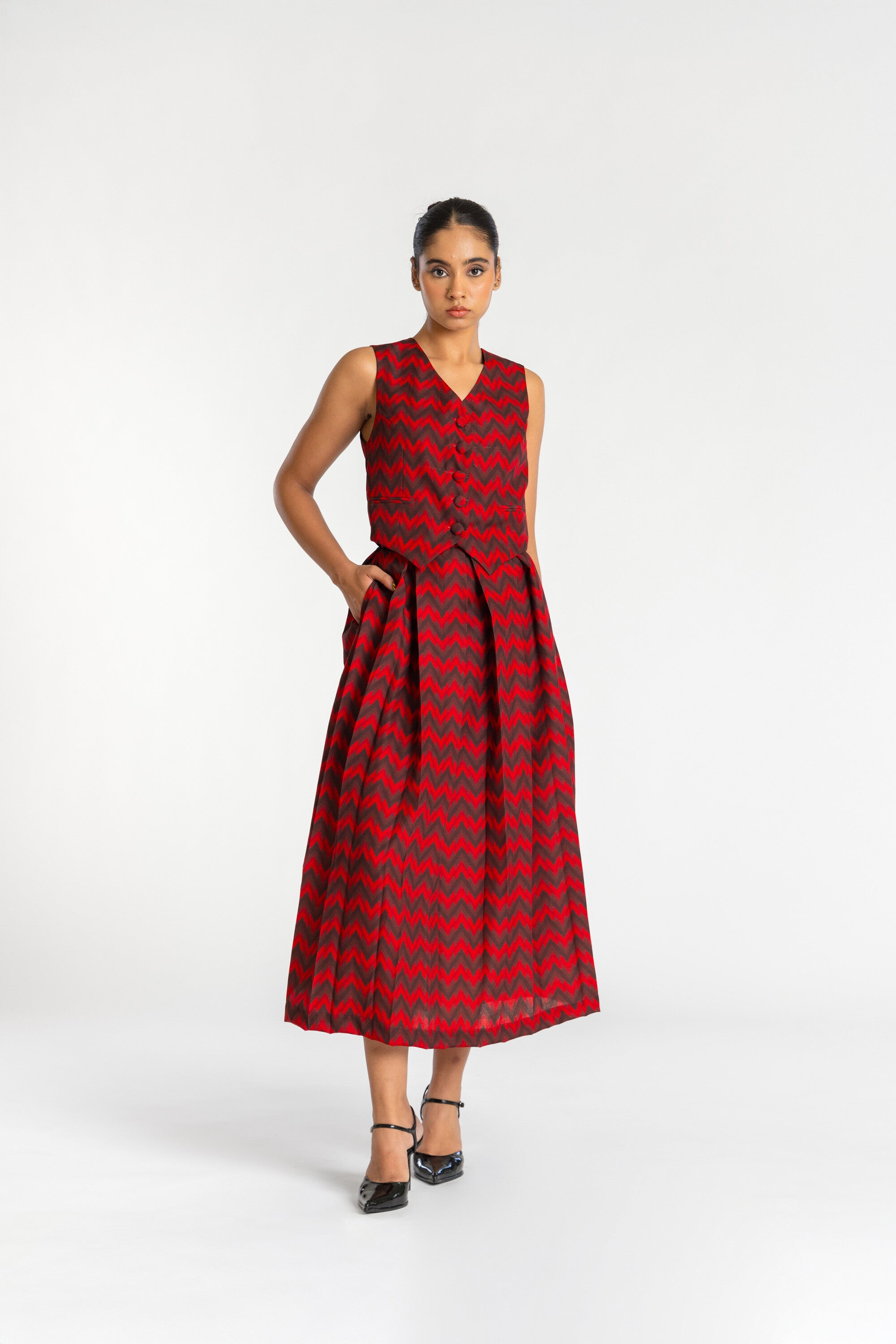Ikat Red Raza Co-ord Set | Past Modern at Broadway