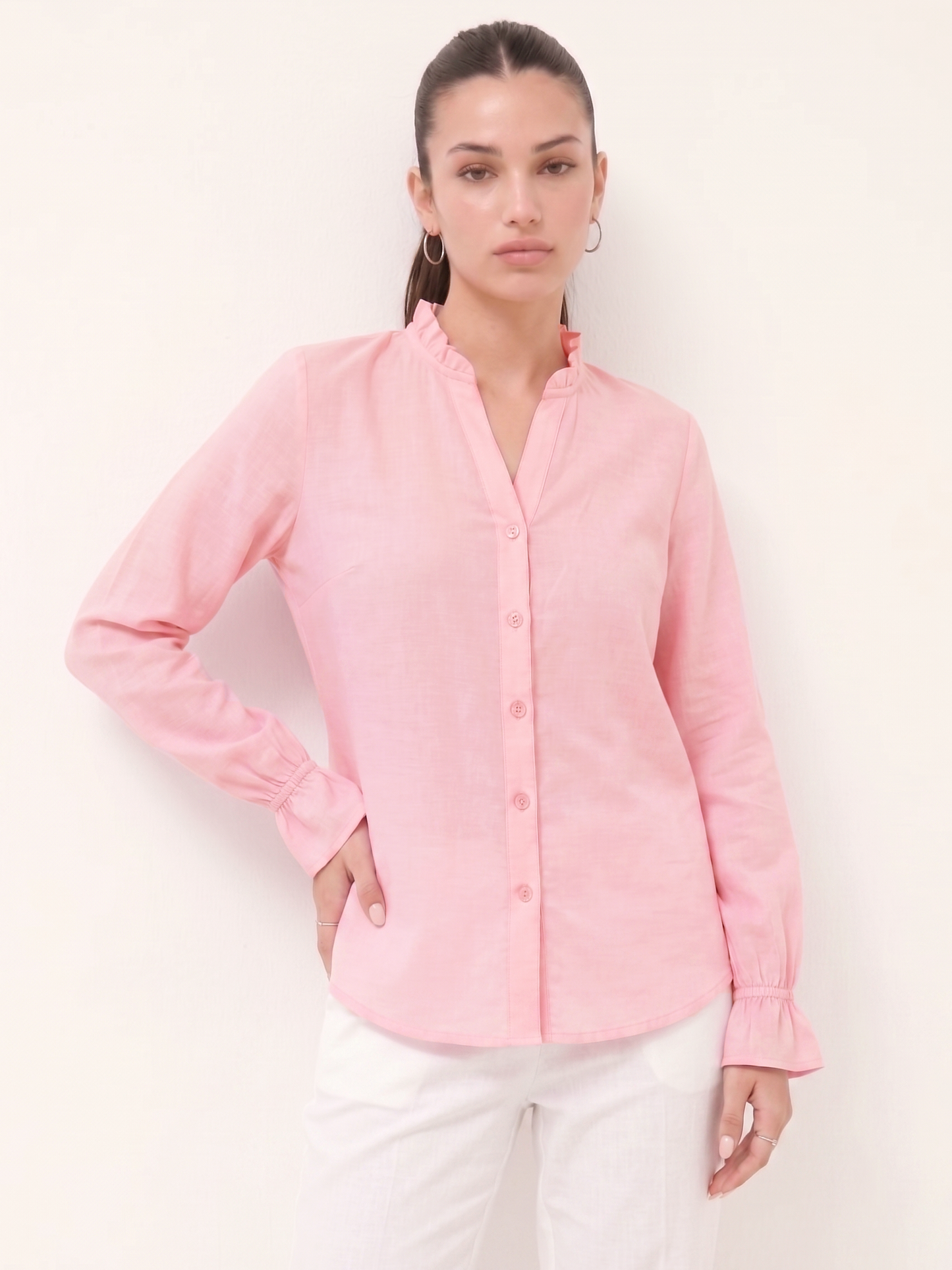 Ruffle Collar Shirt - Pink
