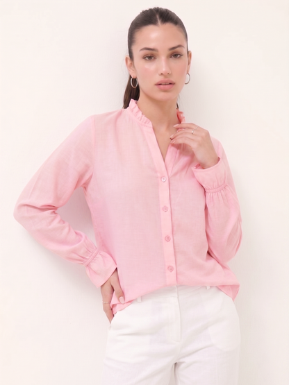 Ruffle Collar Shirt - Pink