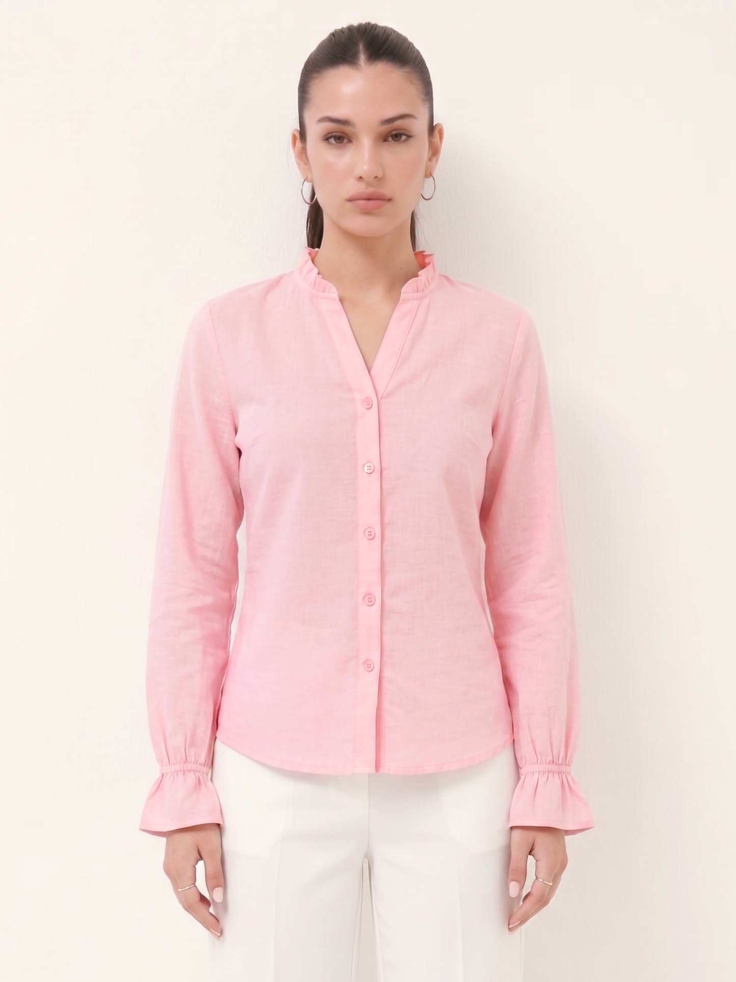 Ruffle Collar Shirt - Pink