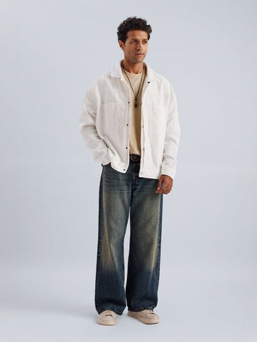 White Solid Corduroy Jacket