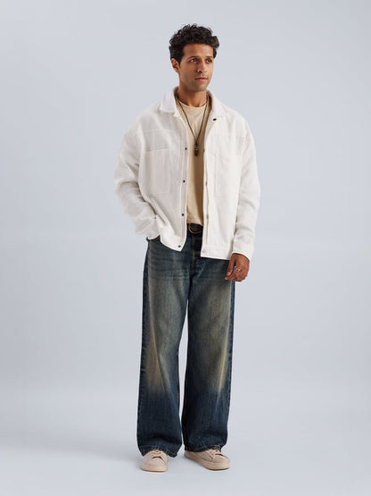 White Solid Corduroy Jacket