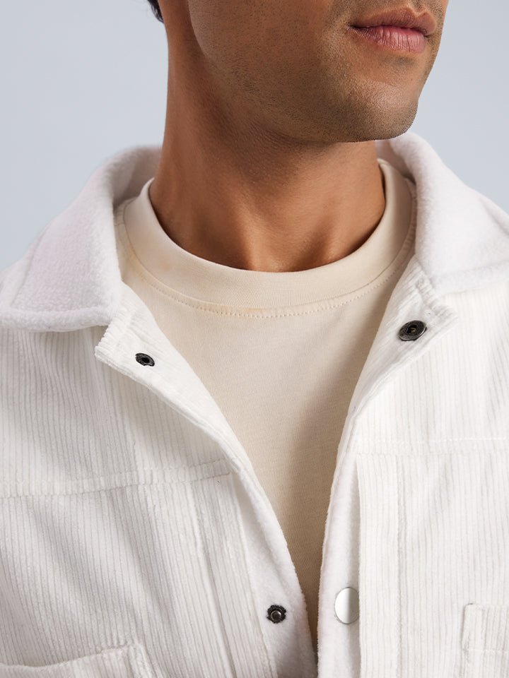 White Solid Corduroy Jacket