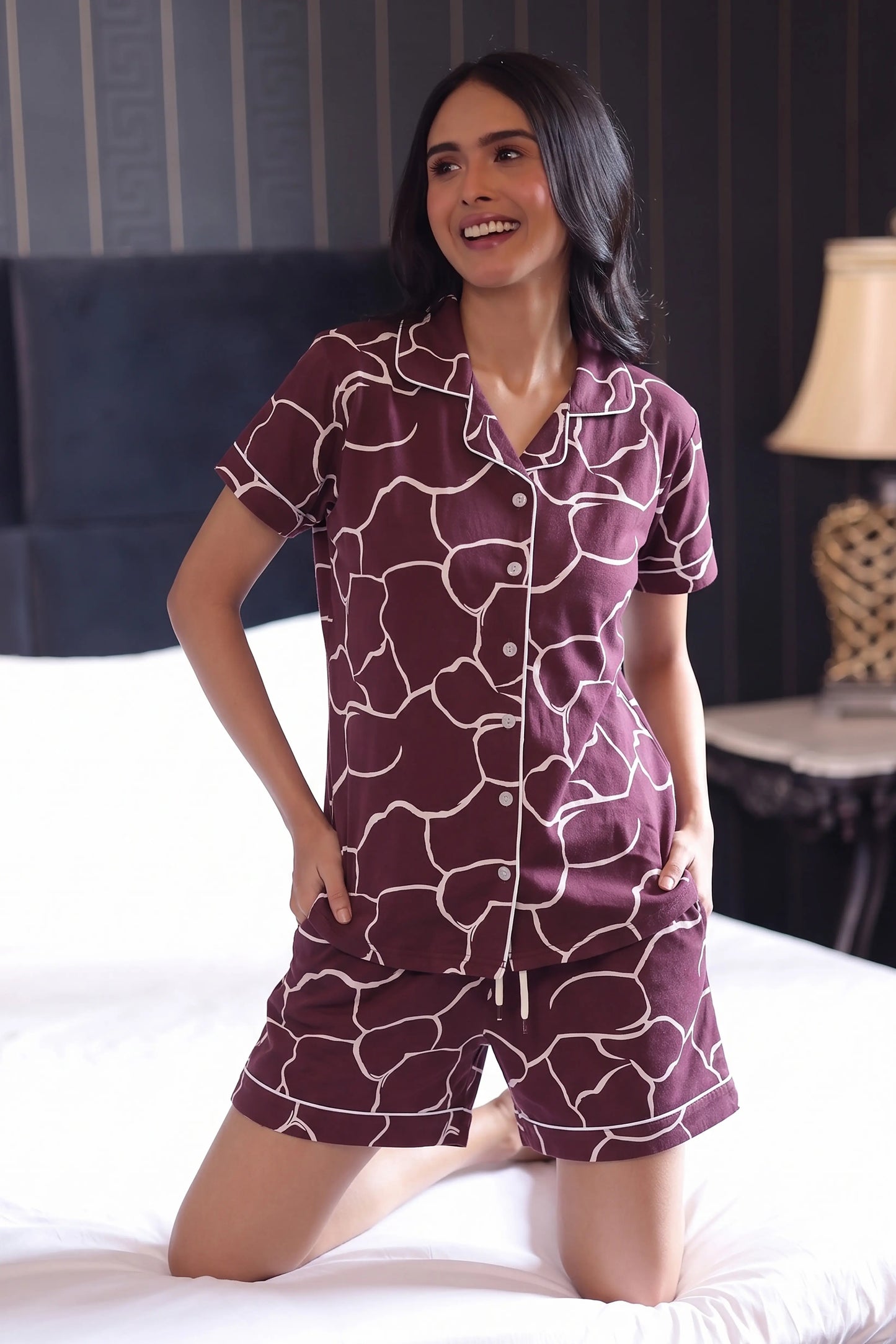 Plum Print Shorts Set