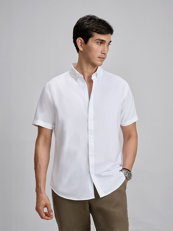 Laze 100% Cotton Shirt - Royal Oxford Weave | Kingdom Of White at Broadway