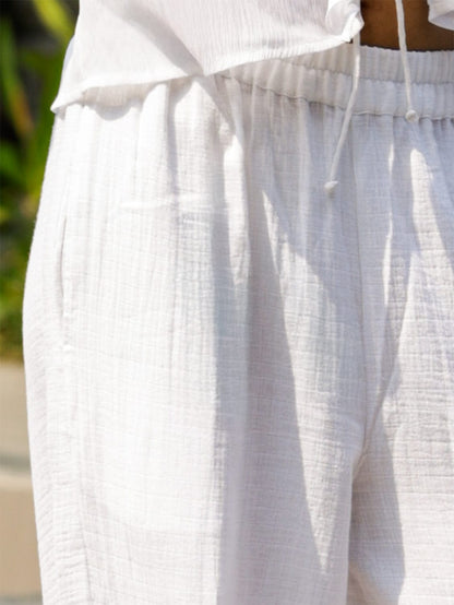 White Solid Straight Pants