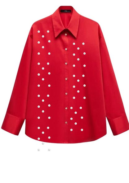 RED PEARL WORK CASUAL SHIRT | De Novoo at Broadway
