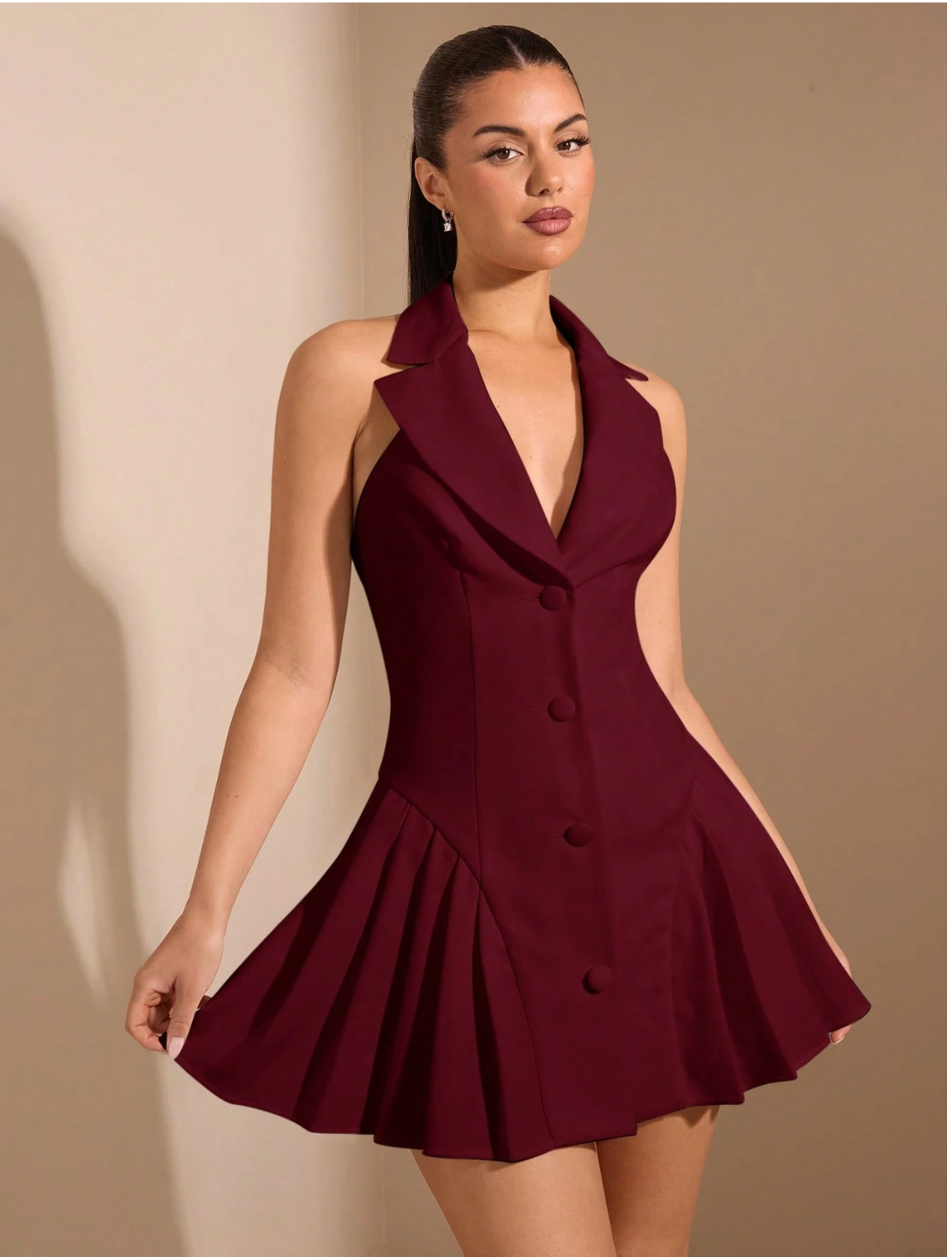 RELINAS CHERRY HALTER COLLAR DRESS | De Novoo at Broadway
