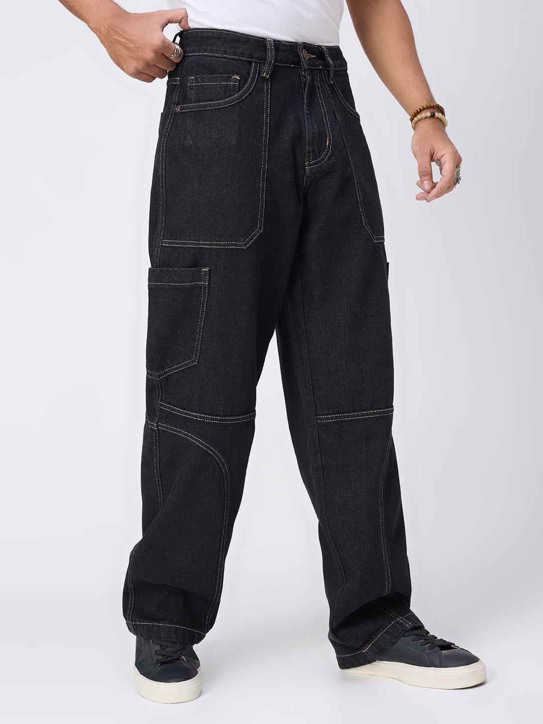 Dark Indigo Contrast Stitch Cargo Jeans