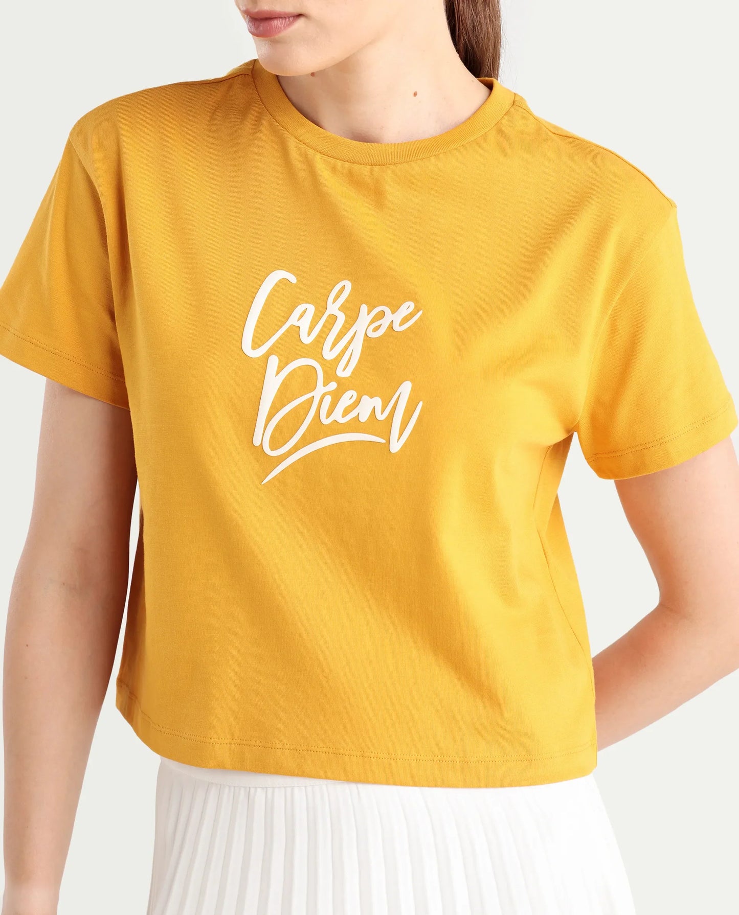 Rareism Women's Ronfel-R Mustard Cotton Regular Typography Print T-Shirt | RAREISM at Broadway