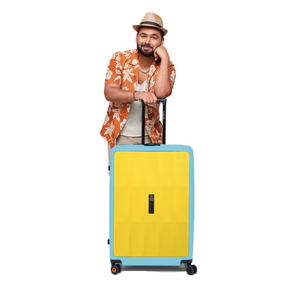 Nasher Miles Zanzibar TSA Lock Hard-Sided Polycarbonate Check-in Luggage Yellow Blue 28 inch |75 Trolley Bag| Suitcase