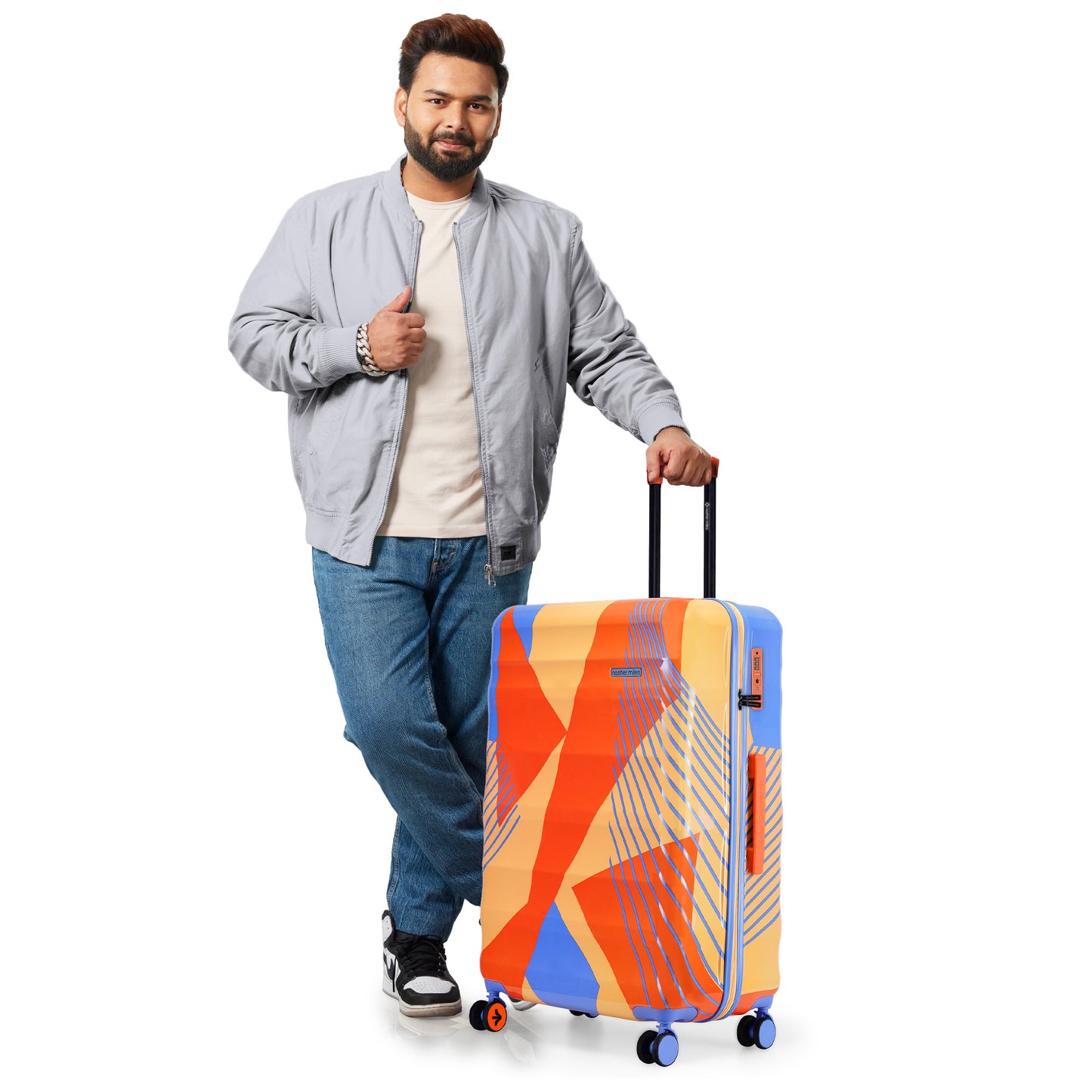 Nasher Miles Chicago Hard-Sided Polycarbonate Printed Check-in Luggage Orange Blue 24 inch (65) Trolley Bag