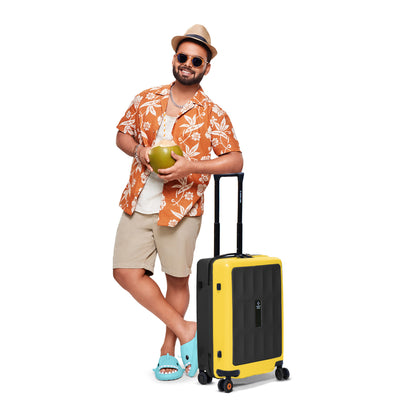 Nasher Miles Zanzibar TSA Lock Hard-Sided Polycarbonate Cabin Luggage Black Yellow 20 inch |55 Trolley Bag| Suitcase