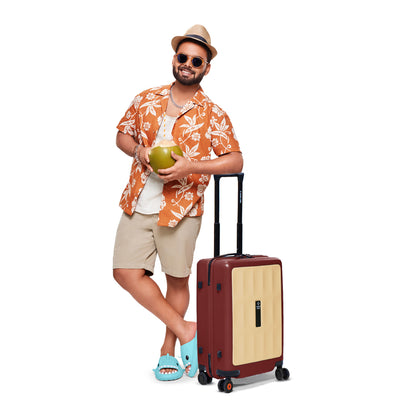 Nasher Miles Zanzibar TSA Lock Hard-Sided Polycarbonate Cabin Luggage Yellow Maroon 20 inch |55 Trolley Bag| Suitcase