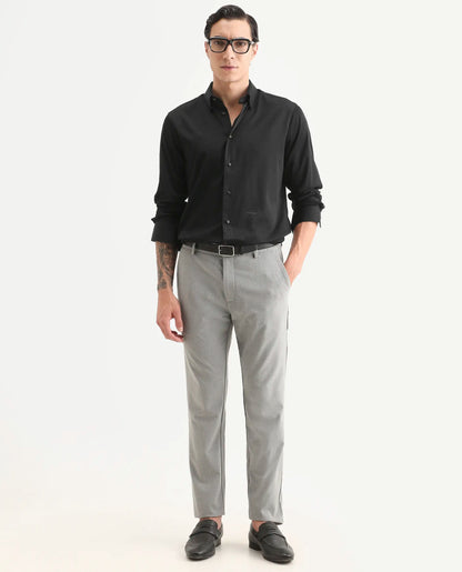 Rare Rabbit Men's Como-27 Black Cotton Blend Fabric Full Sleeve Spread Collar Regular Fit Plain Shirt | Rare Rabbit at Broadway