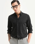 Rare Rabbit Men's Como-27 Black Cotton Blend Fabric Full Sleeve Spread Collar Regular Fit Plain Shirt | Rare Rabbit at Broadway