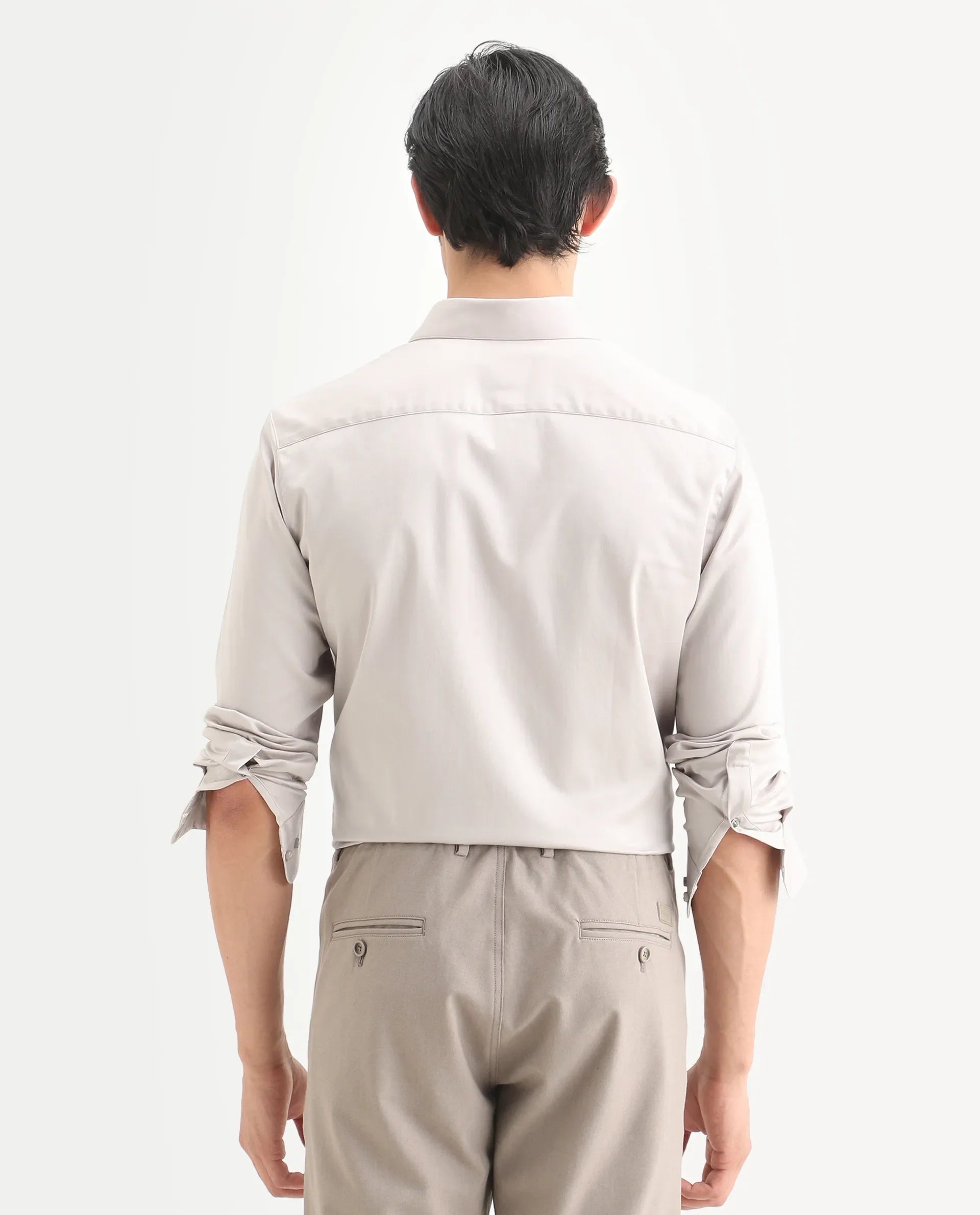 Rare Rabbit Men's Como-27 Dusky Beige Cotton Blend Fabric Full Sleeve Spread Collar Regular Fit Plain Shirt | Rare Rabbit at Broadway