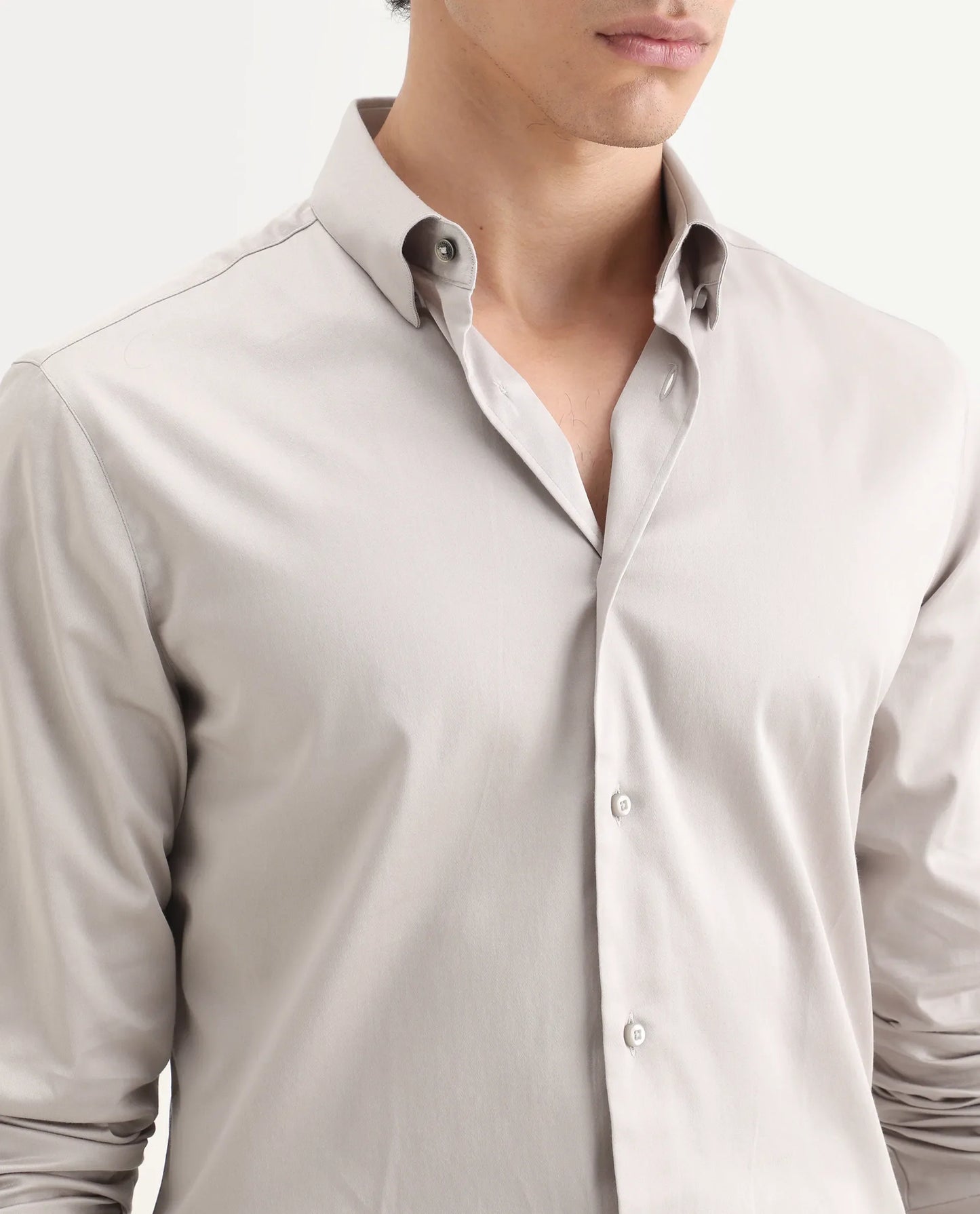 Rare Rabbit Men's Como-27 Dusky Beige Cotton Blend Fabric Full Sleeve Spread Collar Regular Fit Plain Shirt | Rare Rabbit at Broadway