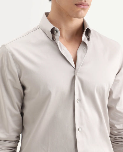 Rare Rabbit Men's Como-27 Dusky Beige Cotton Blend Fabric Full Sleeve Spread Collar Regular Fit Plain Shirt | Rare Rabbit at Broadway