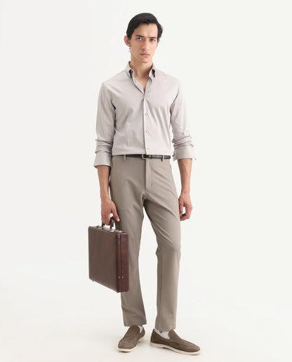 Rare Rabbit Men's Como-27 Dusky Beige Cotton Blend Fabric Full Sleeve Spread Collar Regular Fit Plain Shirt | Rare Rabbit at Broadway