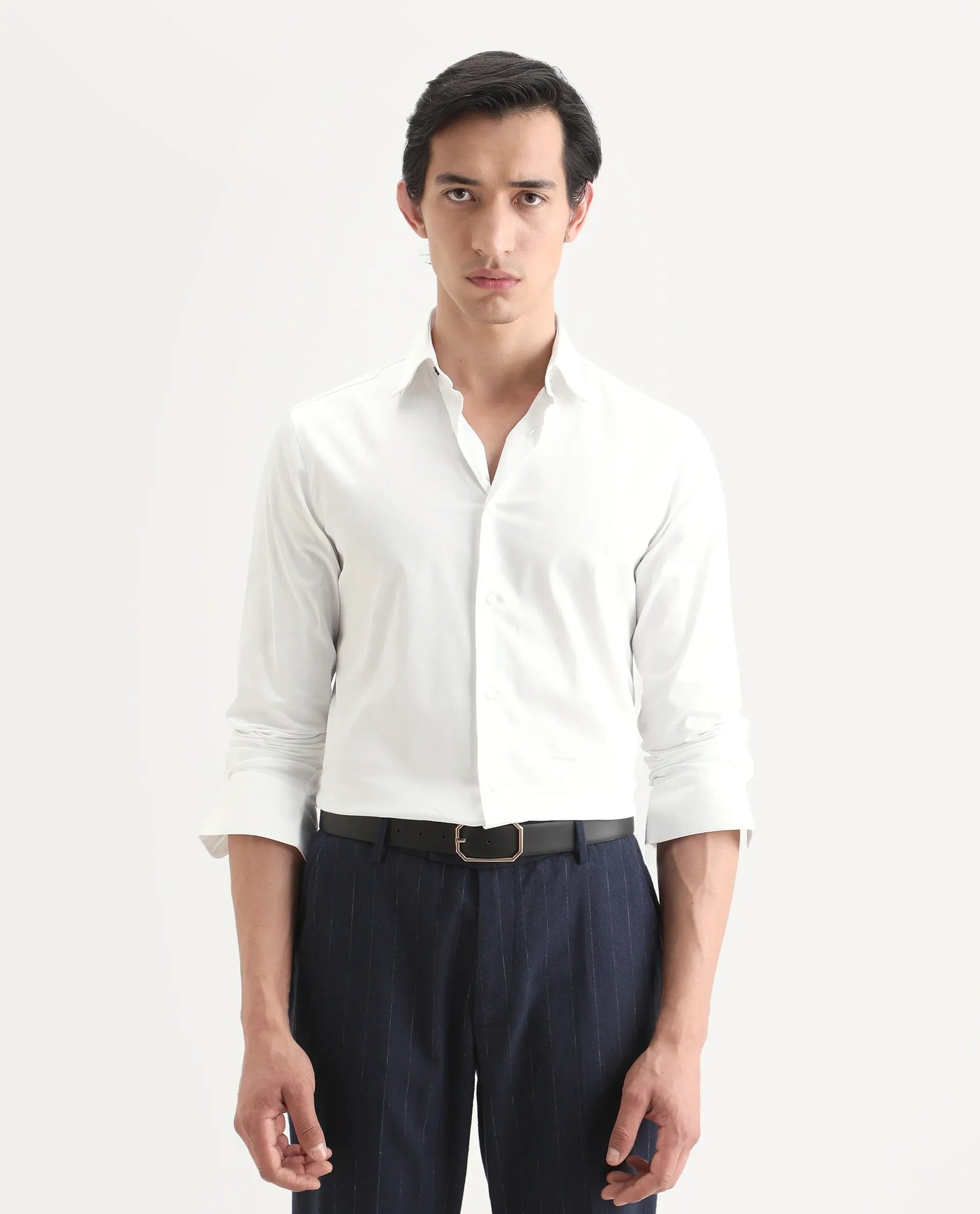 Rare Rabbit Men's Como-27 White Cotton Blend Fabric Full Sleeve Spread Collar Regular Fit Plain Shirt | Rare Rabbit at Broadway