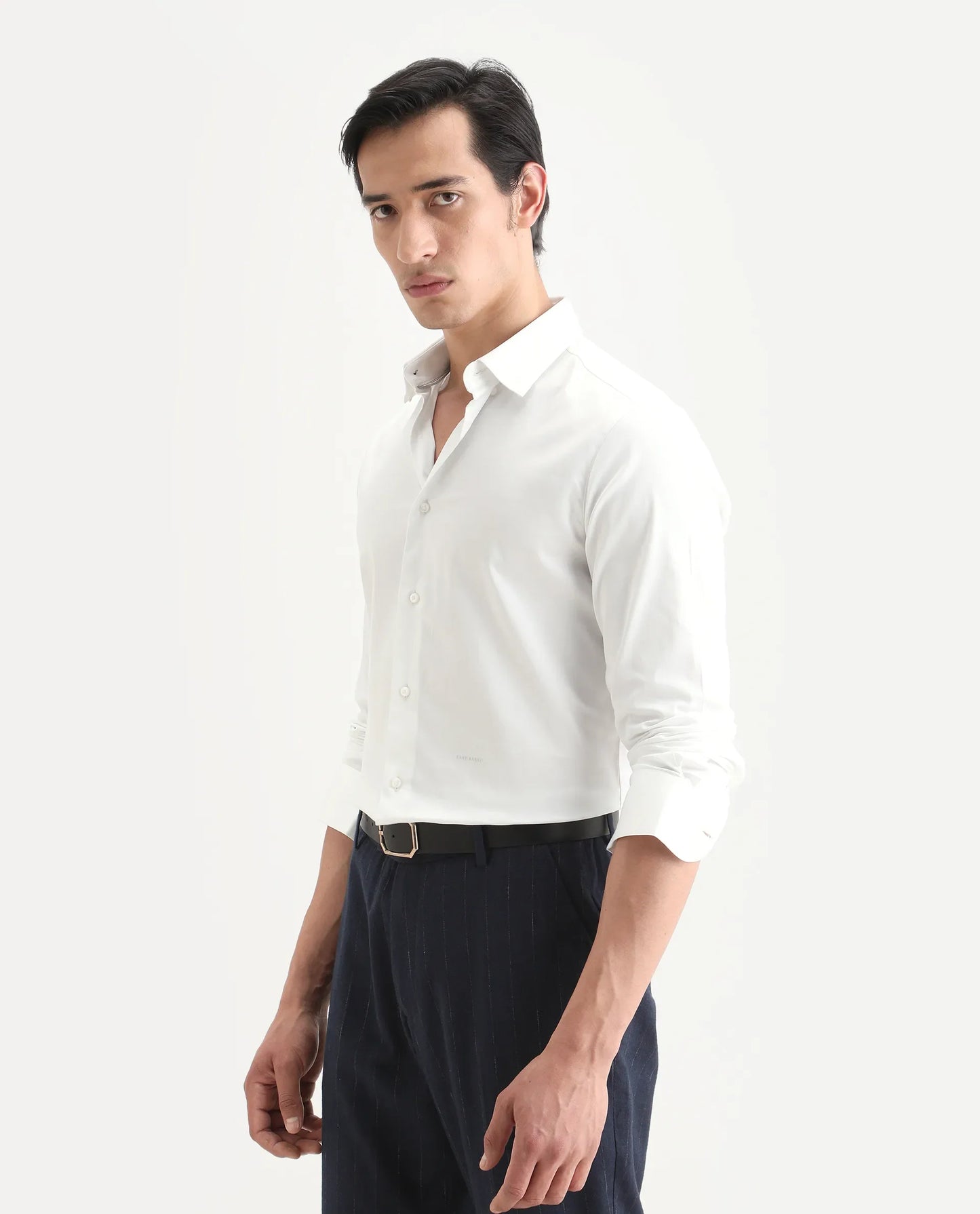 Rare Rabbit Men's Como-27 White Cotton Blend Fabric Full Sleeve Spread Collar Regular Fit Plain Shirt | Rare Rabbit at Broadway