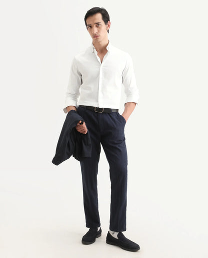 Rare Rabbit Men's Como-27 White Cotton Blend Fabric Full Sleeve Spread Collar Regular Fit Plain Shirt | Rare Rabbit at Broadway