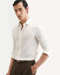 Rare Rabbit Men's Mer-Ss26 White Viscose Blend Fabric Full Sleeve Spread Collar Regular Fit Plain Shirt | Rare Rabbit at Broadway