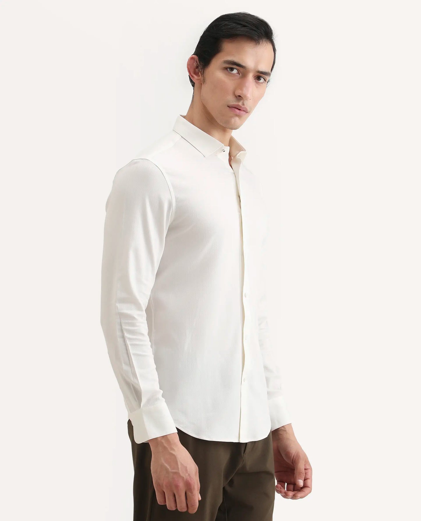 Rare Rabbit Men's Mer-Ss26 White Viscose Blend Fabric Full Sleeve Spread Collar Regular Fit Plain Shirt | Rare Rabbit at Broadway