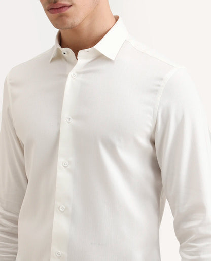 Rare Rabbit Men's Mer-Ss26 White Viscose Blend Fabric Full Sleeve Spread Collar Regular Fit Plain Shirt | Rare Rabbit at Broadway
