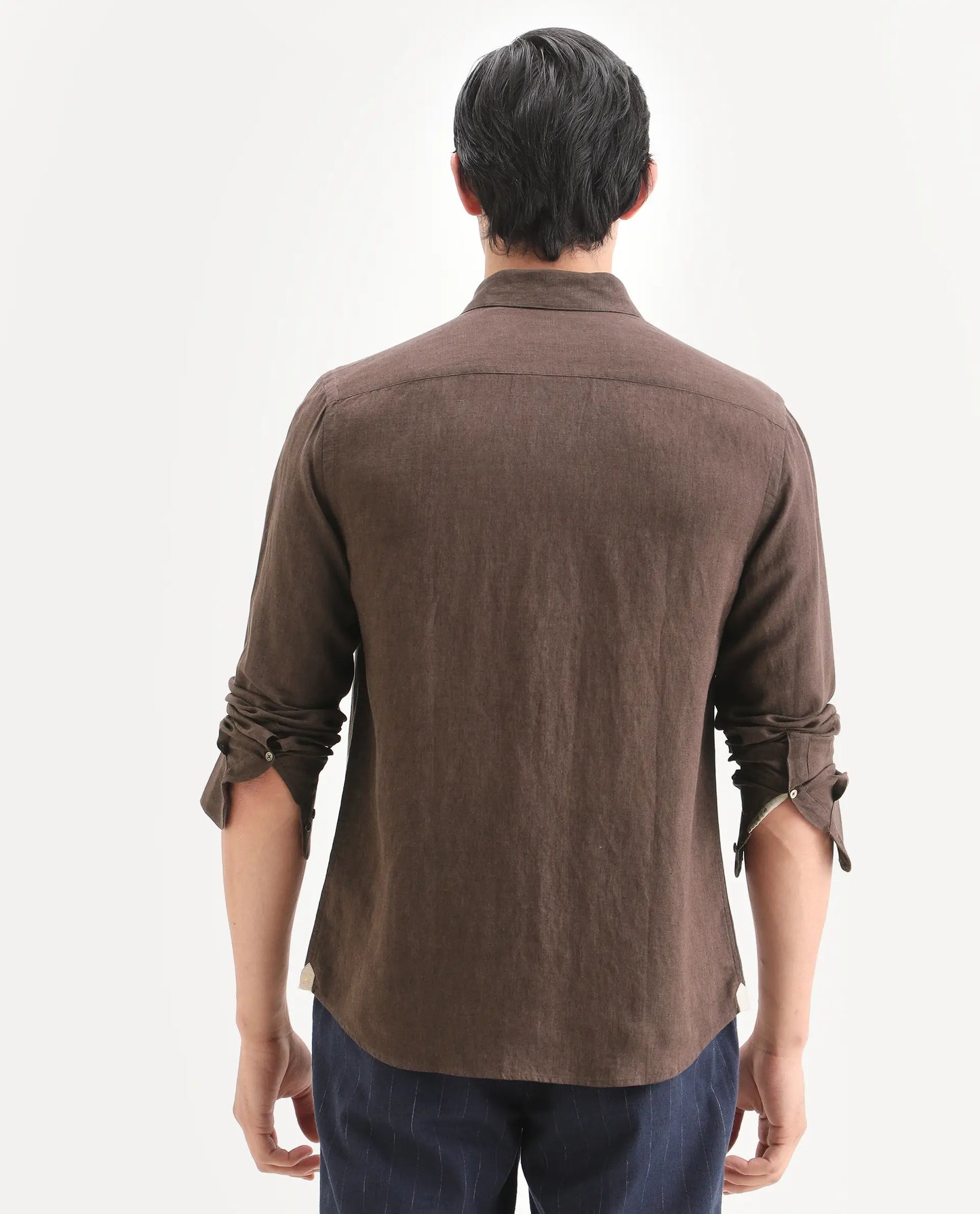 Rare Rabbit Men's Linex Ls Dark Brown Linen Blend Fabric Full Sleeve Spread Collar Regular Fit Plain Shirt | Rare Rabbit at Broadway