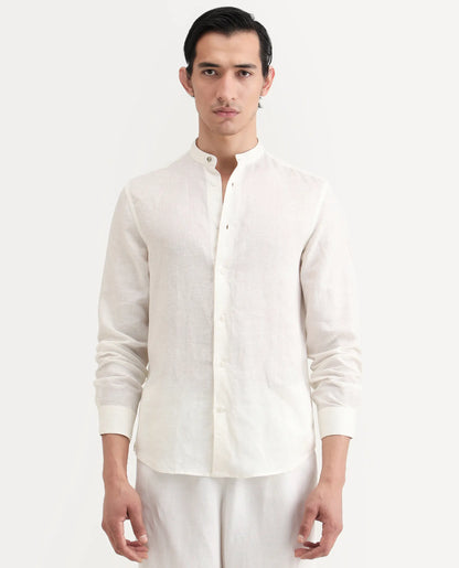 Rare Rabbit Men's Cinex 26 Off White 100% Linen Fabric Full Sleeve Regular Fit Shirt